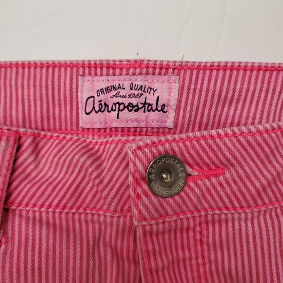 AEROPOSTALE Pinstripe Neon Denim Shorty Shorts - Picture 5 of 6